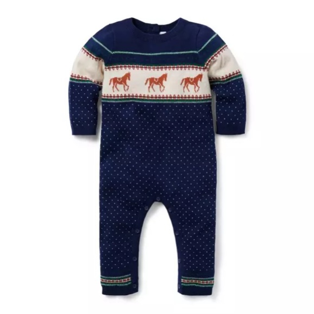 Janie and Jack Baby Horse Fair Isle One-Piece Sz 12-18 month
